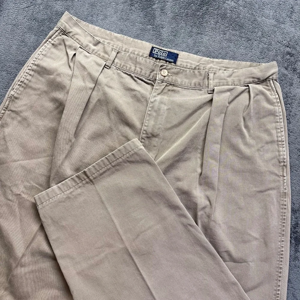 Vintage Polo Ralph Lauren Double Pleated Pant Mens 40x32 Baggy Chino Trousers